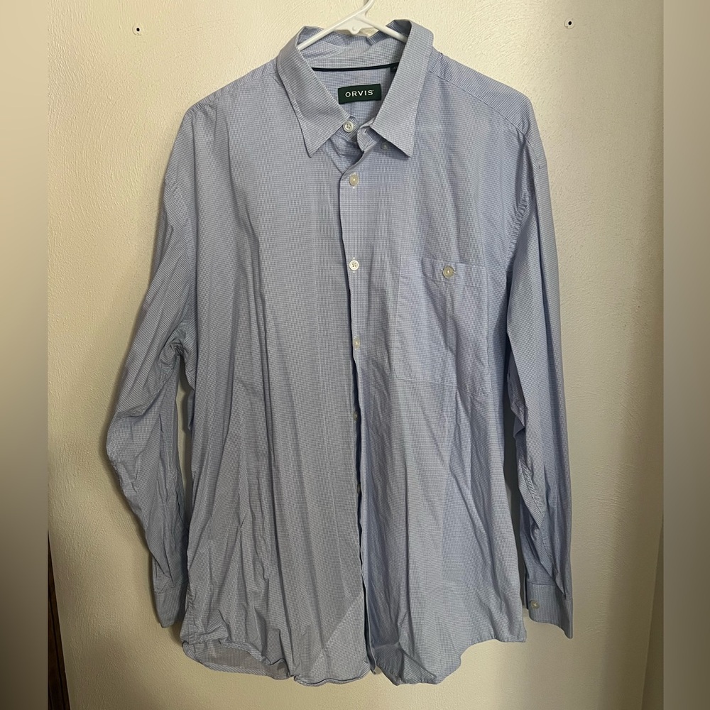 ORVIS Classic Cotton Blend Small Checkered Button Down Dress Shirt Men's Size XL